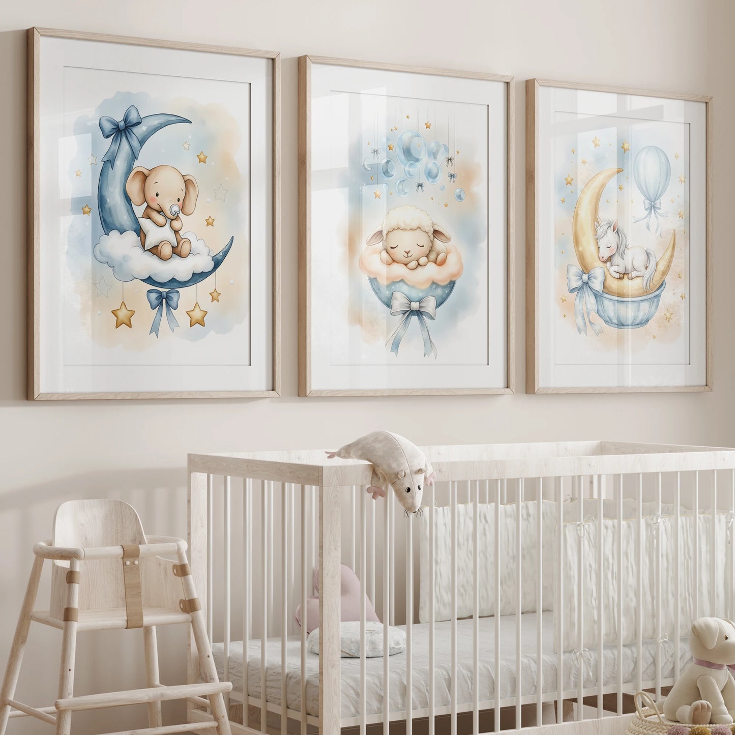 Cartoon Blue Unicorn Elephant Canvas Wall Art – Kids Room Decor