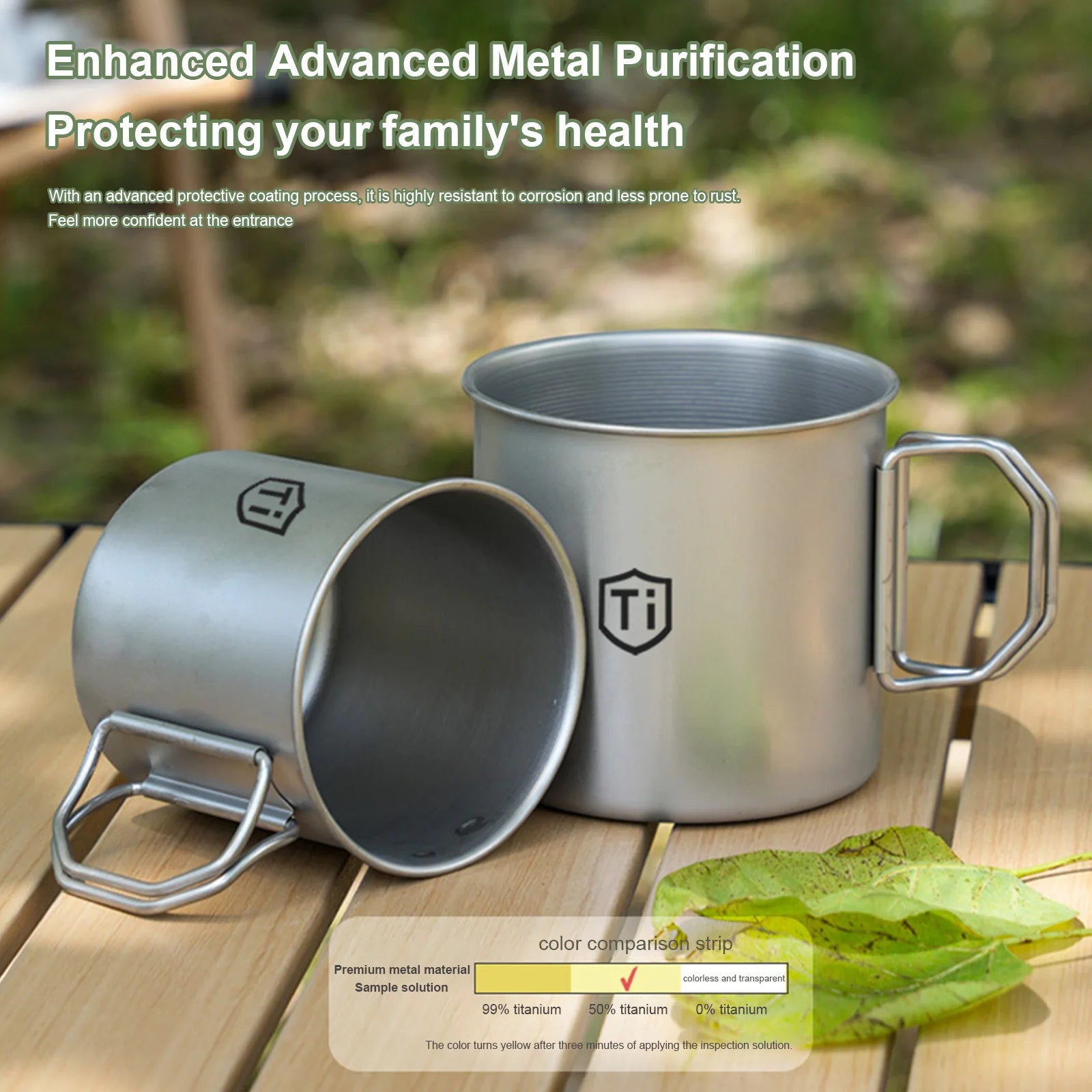 Titanium Alloy Mountainhiker Camping Cups with Foldable Handle Camping Coffee Mug Ultralight for Touring Trips Outdoor Hiking Peaceful Pleasures Health and Wellness
