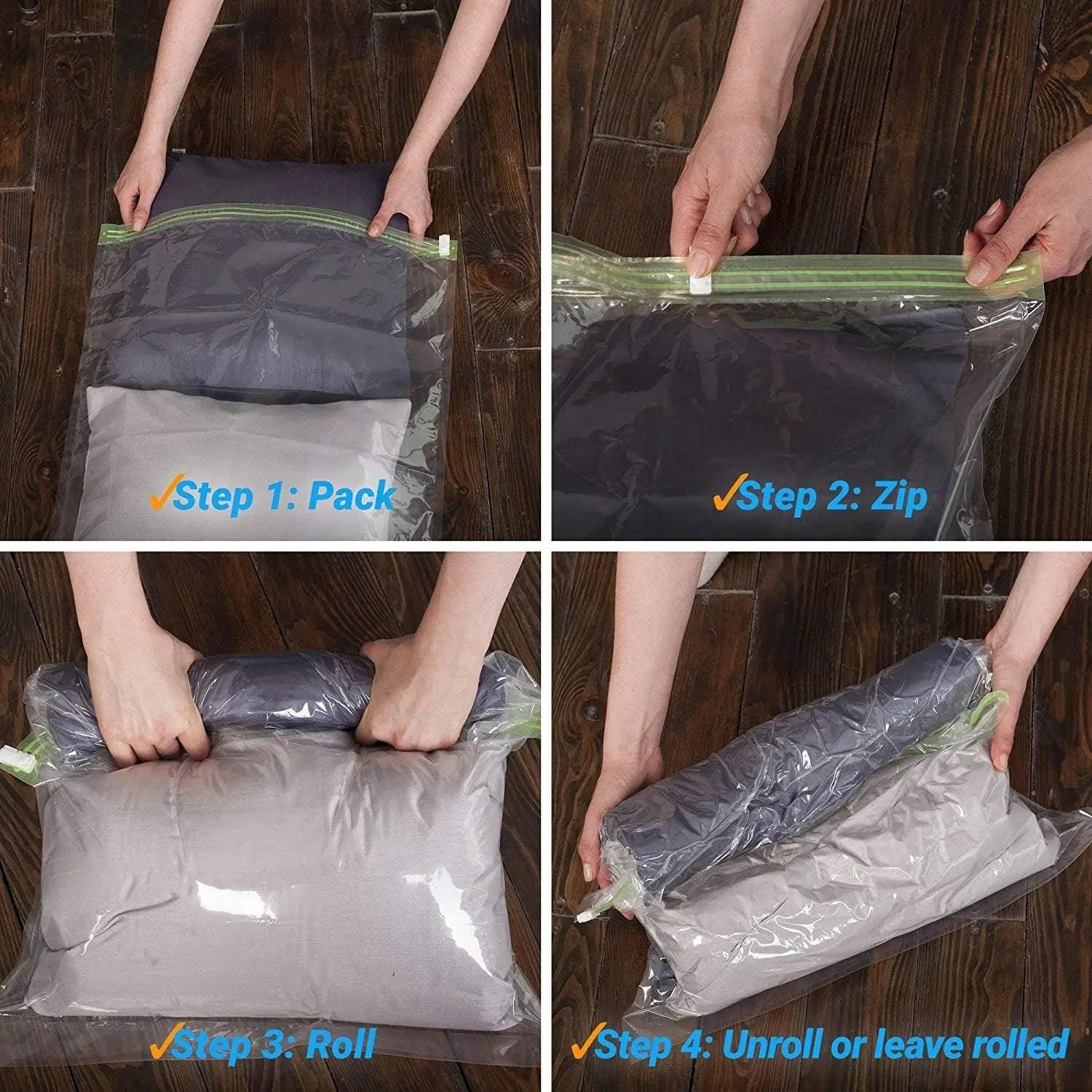 12-Pack Space Saver Compression Bags for Travel – No Vacuum Needed Travel Accessories Peaceful Pleasures Health and Wellness