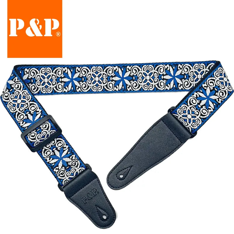 Guitar Strap Embroidered Belt Adjustable Jacquard Band Cotton Leather