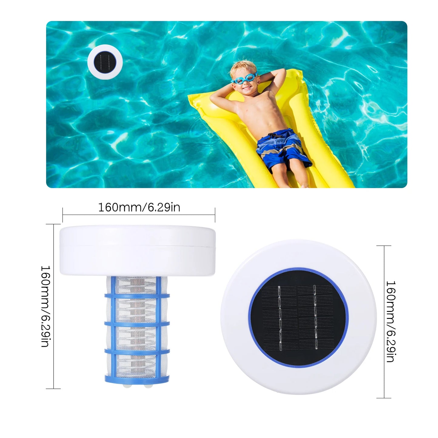 Pool Cleaning Equipment Solar Power Swimming Pool Purifier Pool-Ionizer Water Algae Inhibition Chlorine-Free Water Processor Peaceful Pleasures Health and Wellness