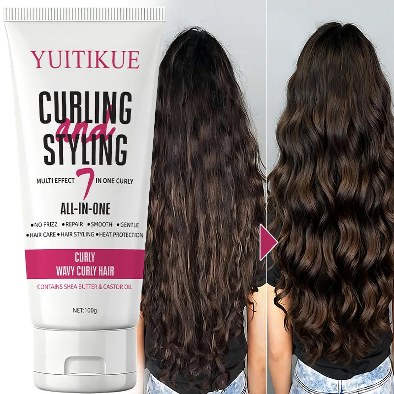 YUITIKUE 7-in-1 Curling Cream 100g - Defines Curls, Controls Frizz, Adds Shine & Moisture, Heat Protection for Curly/Wavy Hair Peaceful Pleasures Health and Wellness