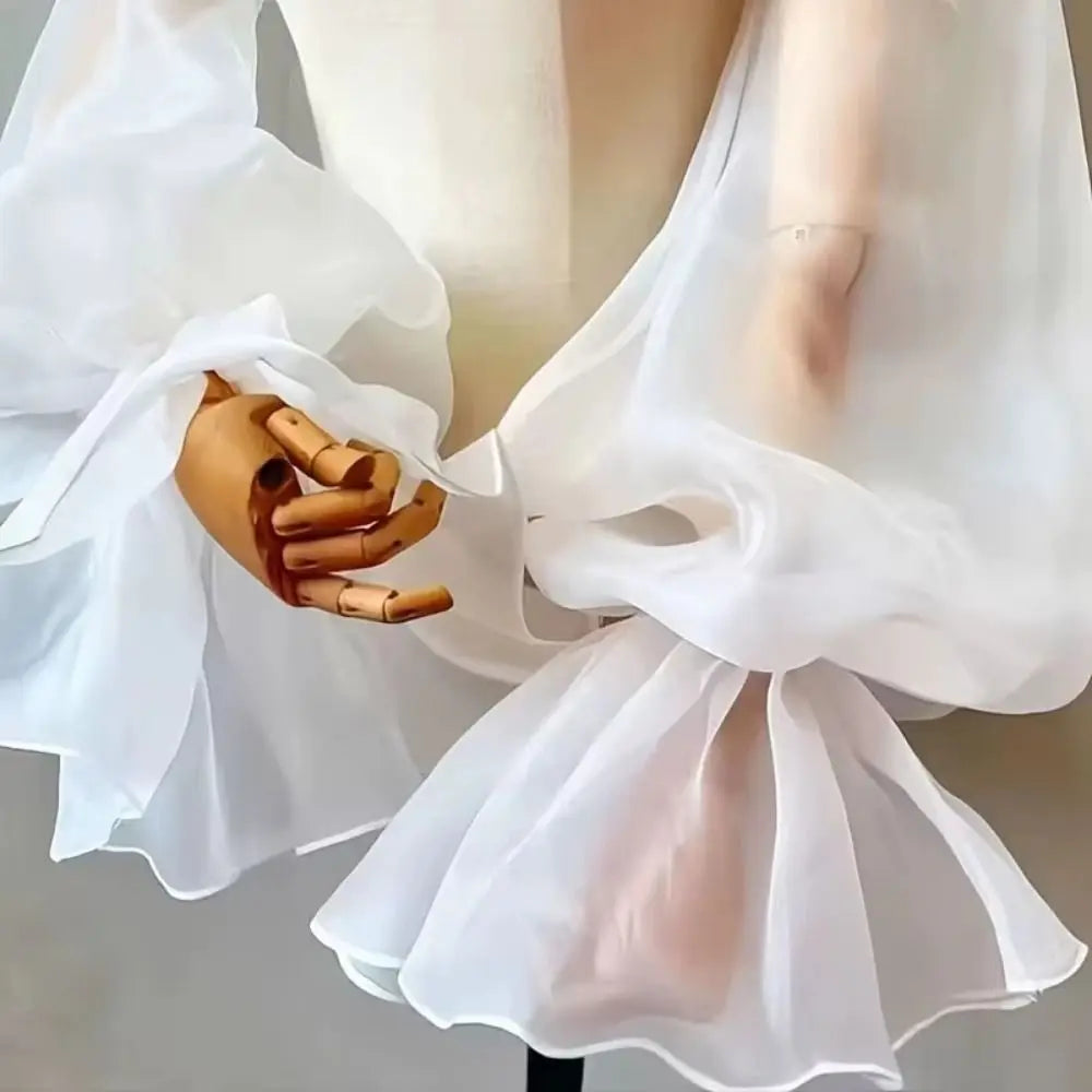 Puffy Bridal Detachable Sleeves | Ruffle Transparent Cape Shawl