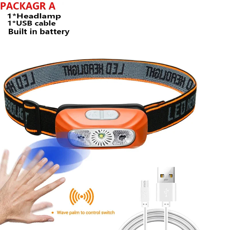 USB Rechargeable LED Headlamp | Motion Sensor, 4 Modes