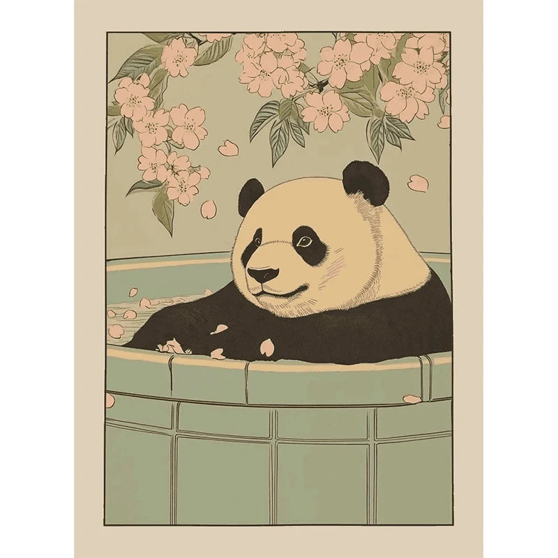 Japanese Cute Animals Bathtub Canvas Wall Art | Bathroom Decor