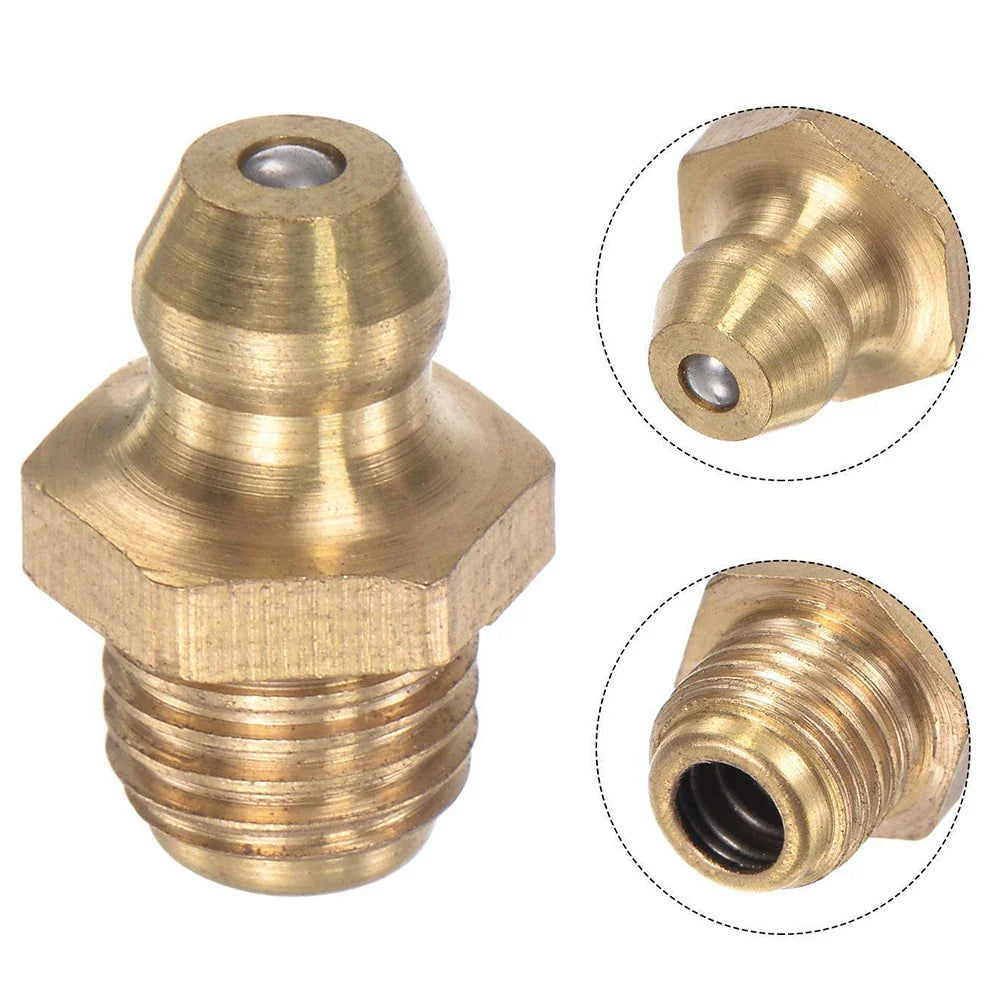 5-Pack Brass Straight Grease Fittings – M8x1mm Thread Nipples