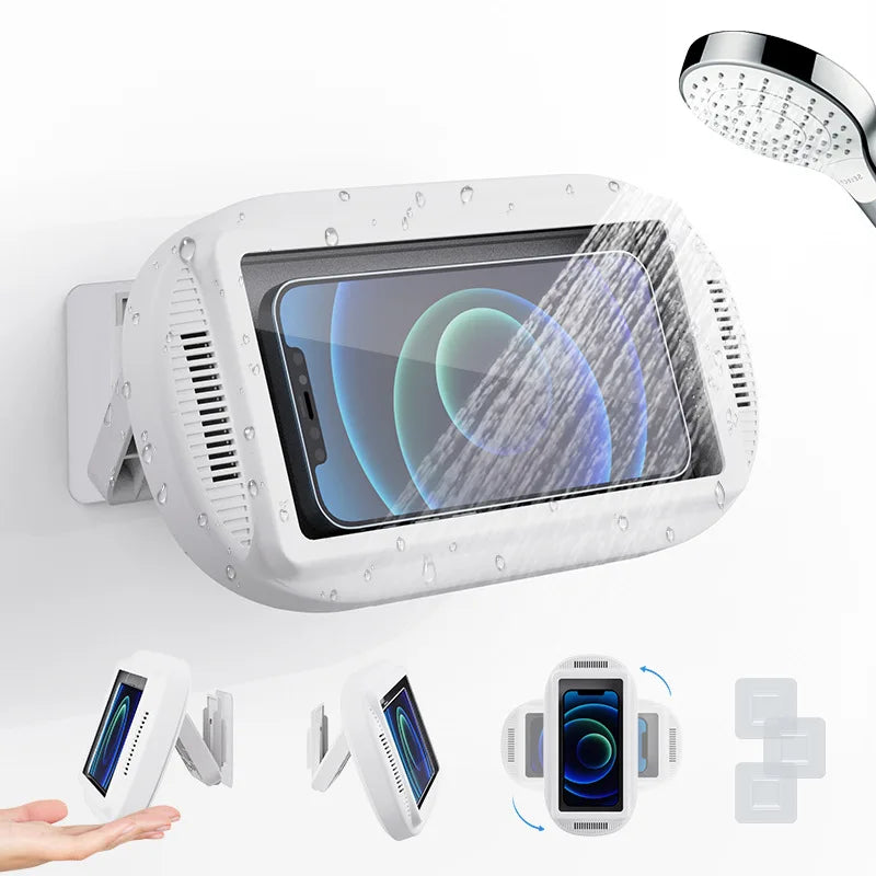 Bathroom waterproof touch screen wall hung bathroom 360° mobile phone holder rotating folding telescopic waterproof phone pouch Peaceful Pleasures Health and Wellness