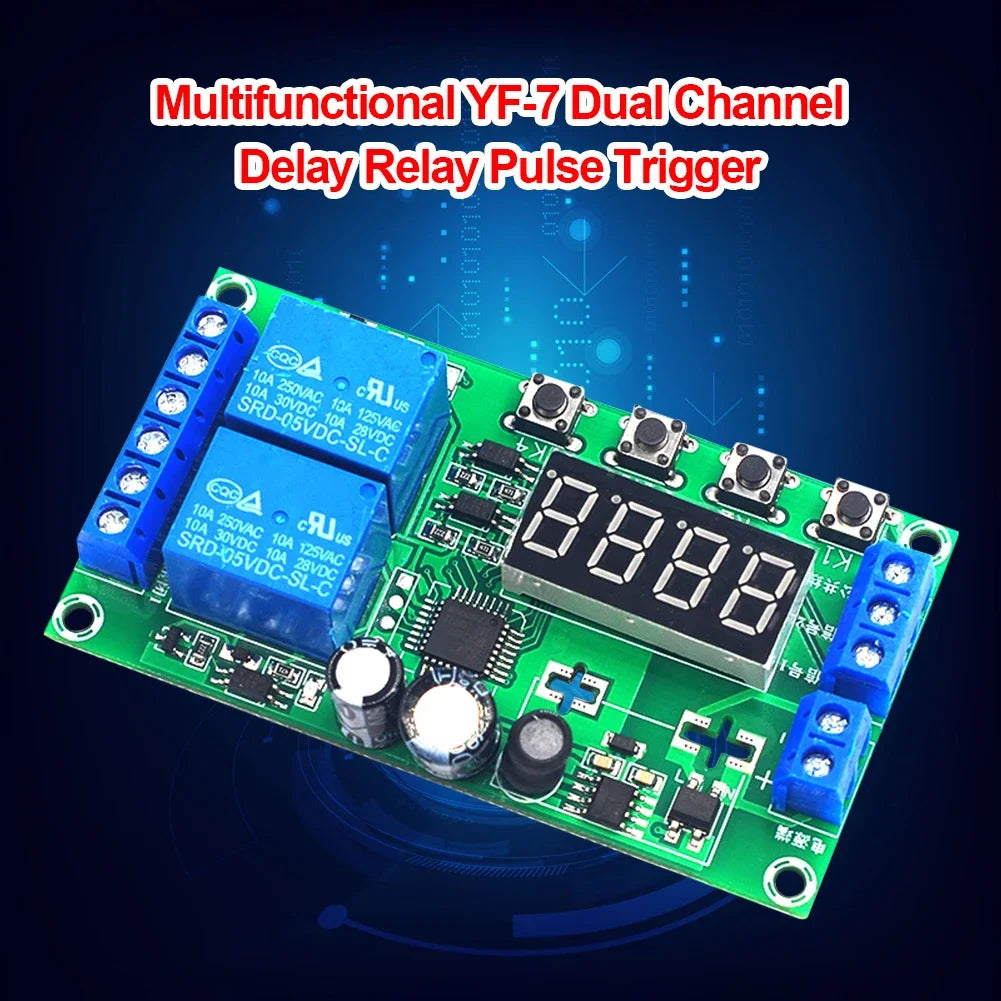 YF-7 Dual-Channel Delay Relay Module – 32 Functions Timer Relay Module Peaceful Pleasures Health and Wellness