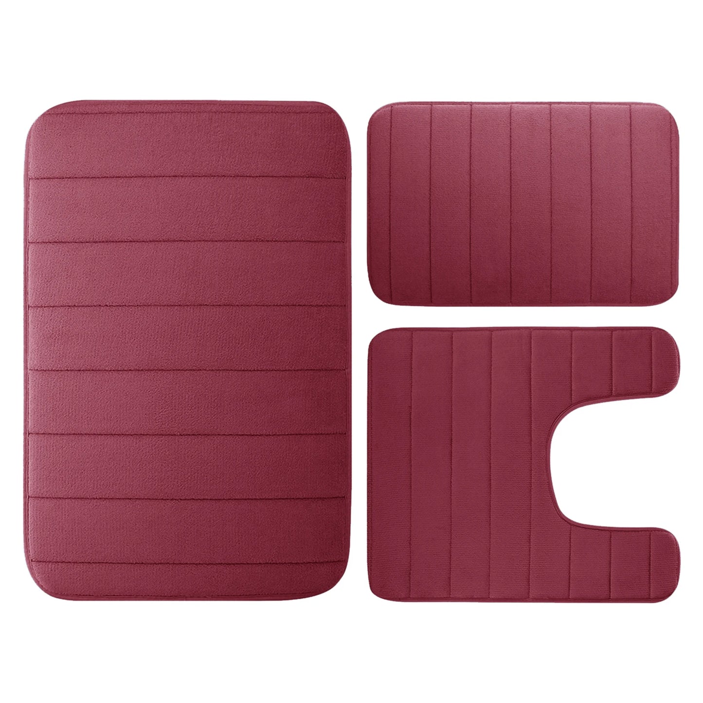 3Pc Sets Bath Mats Non Slip Memory Foam Bathroom Soft Rugs Water Absorption Dry Fast Bath Mat Machine Washable For Home Floor Peaceful Pleasures Health and Wellness Wine Red 3pcs set