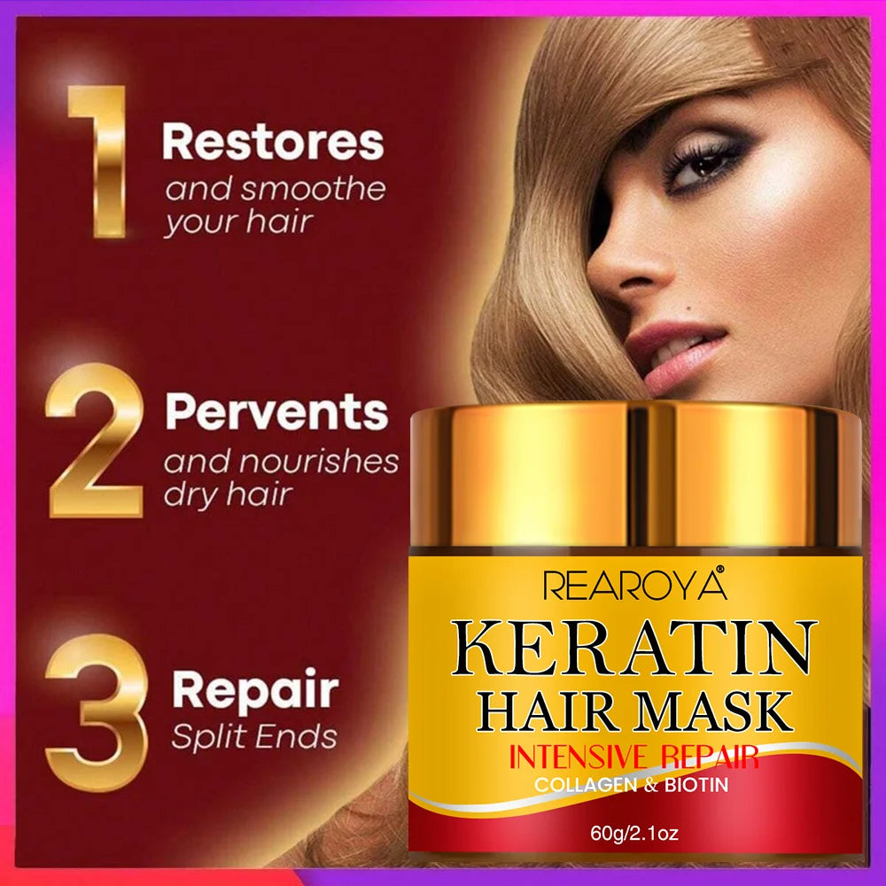 REAROYA Biotin Collagen Keratin Hair Mask – Dry Damaged Hair