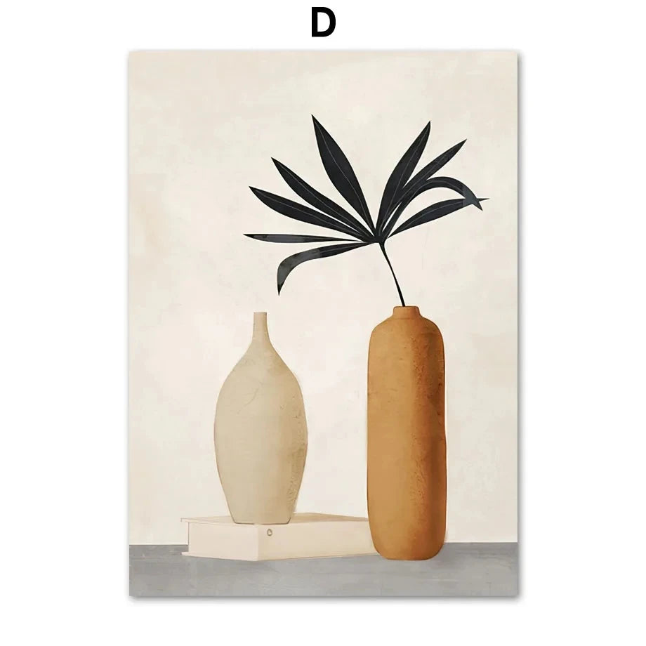 Boho Natural Leaf Flower Vase Abstract Posters Prints Canvas Painting Morandi Nordic Wall Art Pictures Living Room Home Decor Peaceful Pleasures Health and Wellness D 30x40cm Unframed