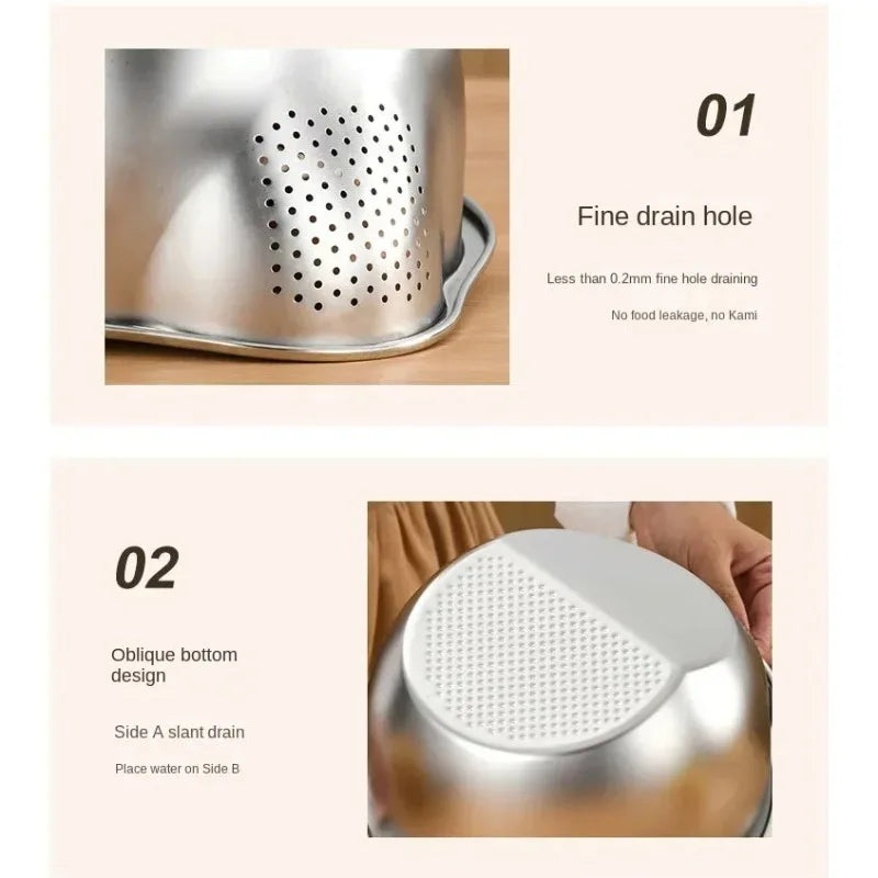 Stainless Steel 304 Rice Washer Strainer Bowl Rice Washing Bowl Rice Sieve Colander Fruit And Vegetable Strainer Kitchen Tools Peaceful Pleasures Health and Wellness