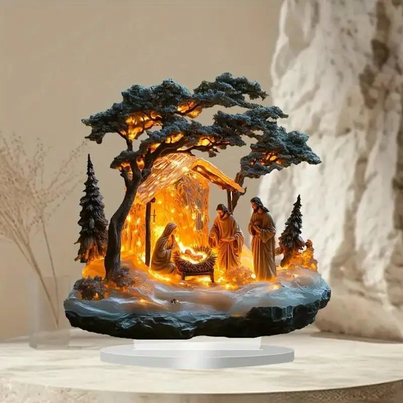 Acrylic Jesus Tree of Life Family Statue Desktop Ornament