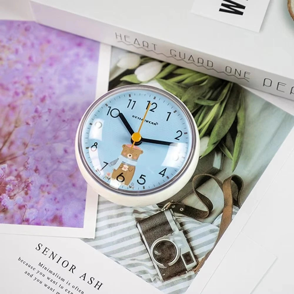 Mini 7cm Suction Cup Quartz Clock Anti Fog Waterproof Wall Clock for Kitchen Bathroom Home Decoration Peaceful Pleasures Health and Wellness
