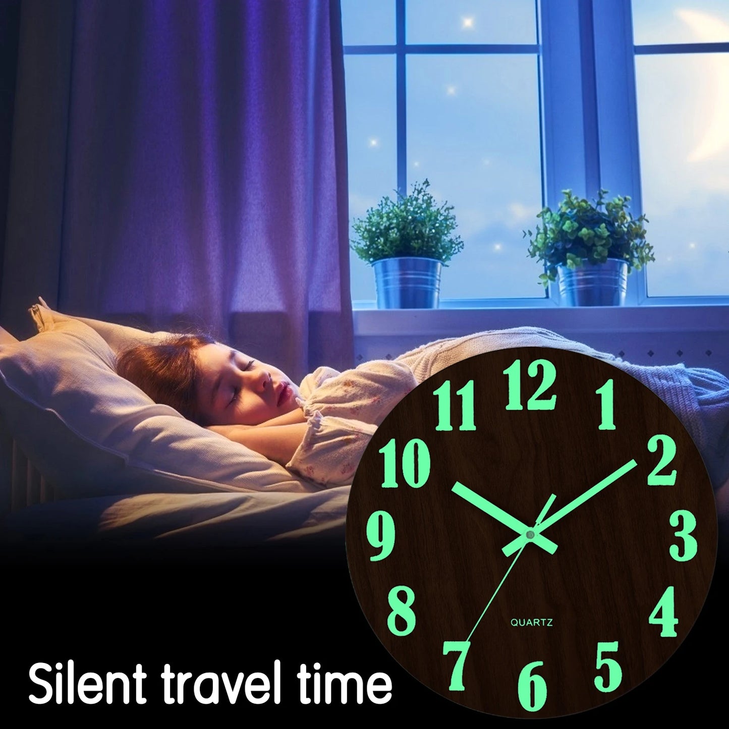 12 Inch Luminous Wall Clock Wood Silent light in dark night Nordic Fashion Wall Clock Non Ticking Clock With Night Light Peaceful Pleasures Health and Wellness
