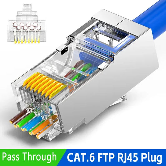 Cat6 Shielded Pass-Through RJ45 Gold-Plated 8P8C Connectors RJ45 Network Connector Peaceful Pleasures Health and Wellness