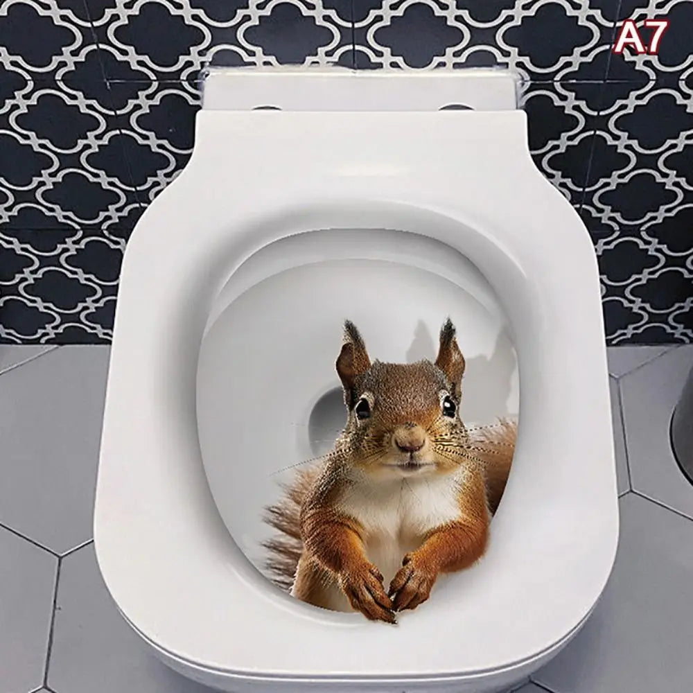 3D Animal Toilet Stickers – Waterproof PVC Cat & Squirrel Decals