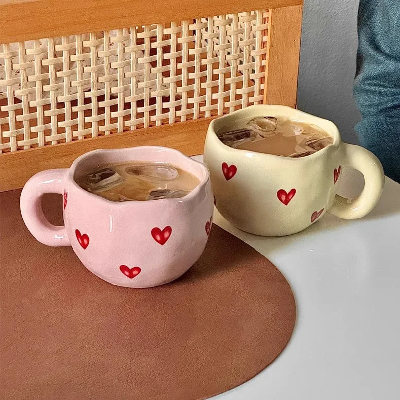 Hand-Painted Heart Ceramic Mug | Romantic Valentine's Day Gift