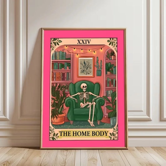 Pink Skeleton Home Body Quote Canvas Wall Art Print | Decor Canvas Wall Art Peaceful Pleasures Health and Wellness G3922 21x30cm Black Framed