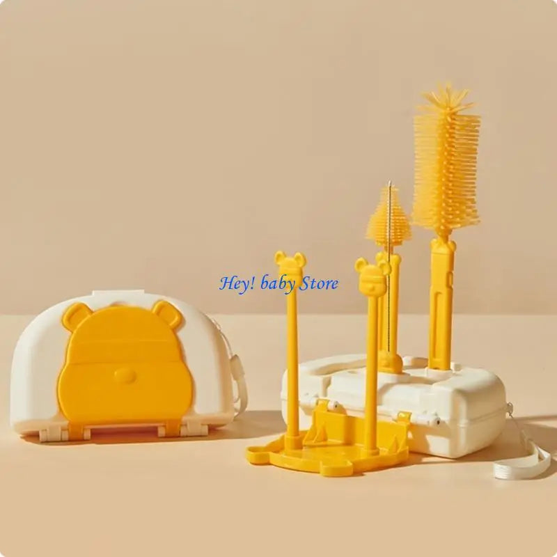 Baby Bottle Brush Set | Silicone Travel Kit & Drying Rack