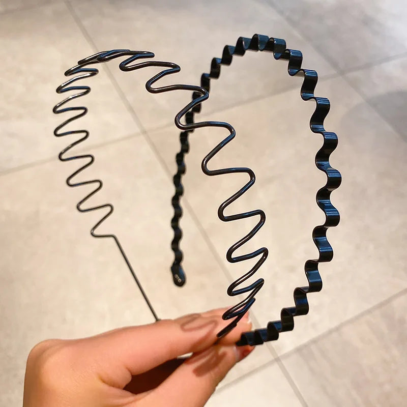 Fashion Metal Hair Band Men Women Unisex Black Waved Head Hoop Sports