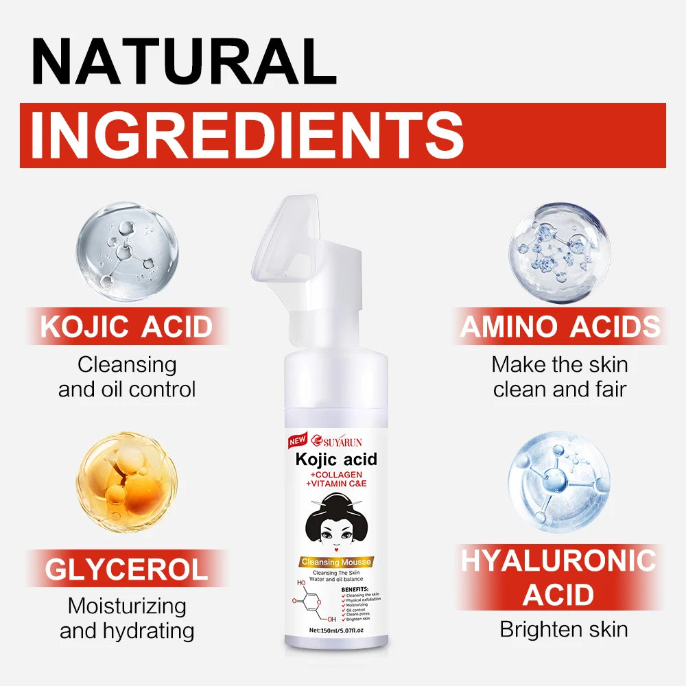 SUYARUN Kojic Acid Face Wash for Brightening Skin, Dark Spots & Acne Treatment, Exfoliating Cleanser with Natural Formula. Peaceful Pleasures Health and Wellness
