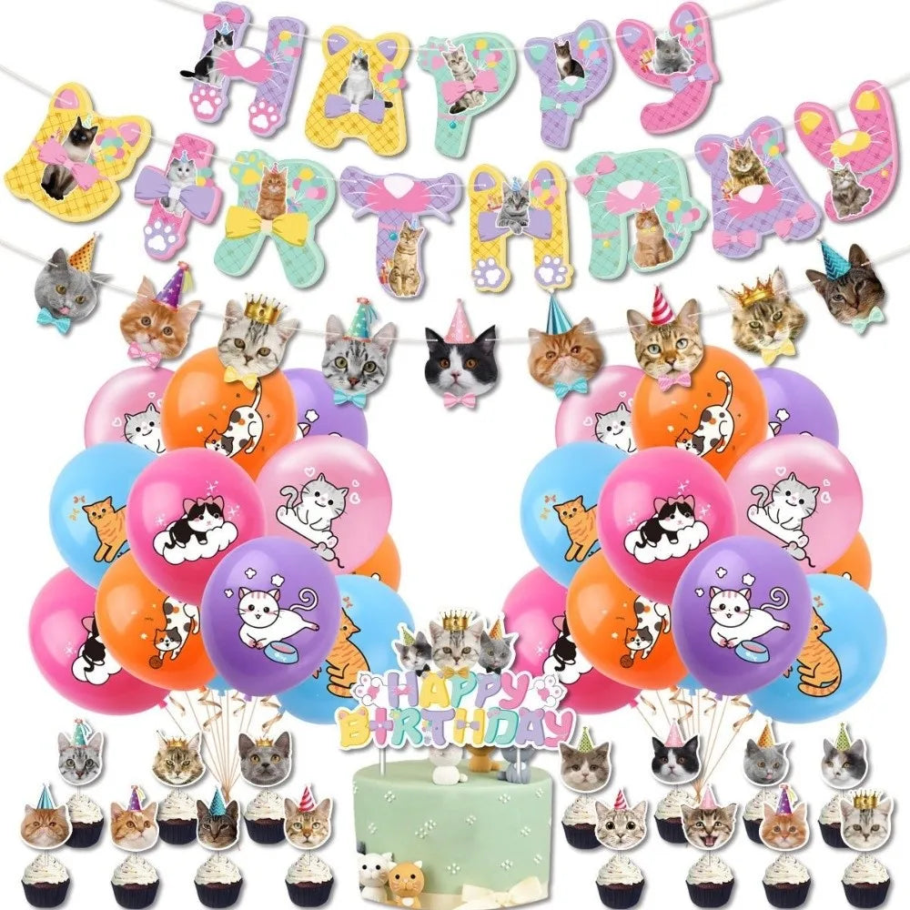 Cat & Dog Happy Birthday Banner Garland Party Decoration Set