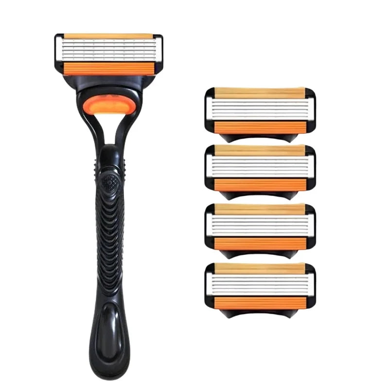 6-Blade Manual Razor Set – Handle & Stainless Steel Refills
