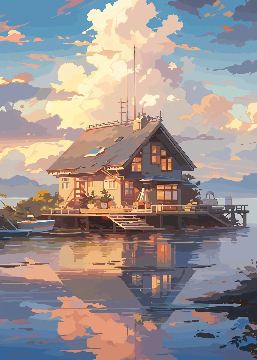Aestheticism Anime Scenes Posters Sakura Tram Train Ocean View Landscape Prints Canvas Painting Wall Art Picture for Home Decor Peaceful Pleasures Health and Wellness SKU-3 20x30cm Unframed