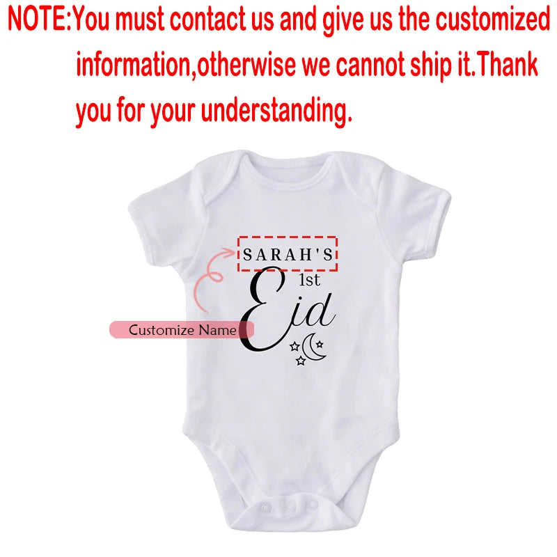 My First Eid Personalized Newborn Bodysuit | Custom Name Baby Gift Personalized Baby Bodysuit Peaceful Pleasures Health and Wellness custom name 12M