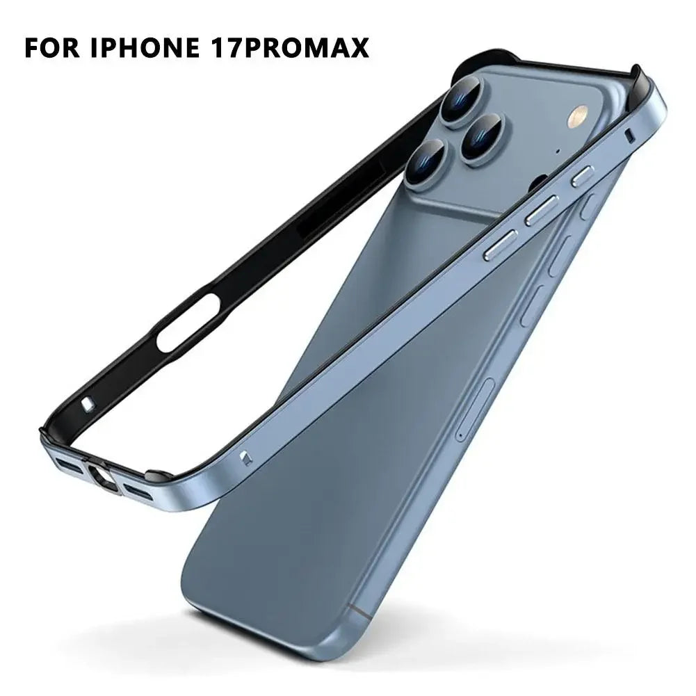 Luxury Alloy Metal Bumper Phone Case For iPhone 17 Air 17 Pro Max 17 Pro Silicone Lining Corner Pads Anti Collision Frame Peaceful Pleasures Health and Wellness blue 17 pro max