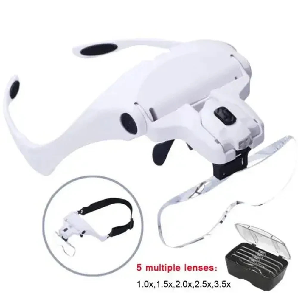Magnifying Glasses LED Light Lamp Head Loupe Jeweler Headband Magnifier Eye Glasses Optical Glass Tool Repair Reading Magnifier Peaceful Pleasures Health and Wellness