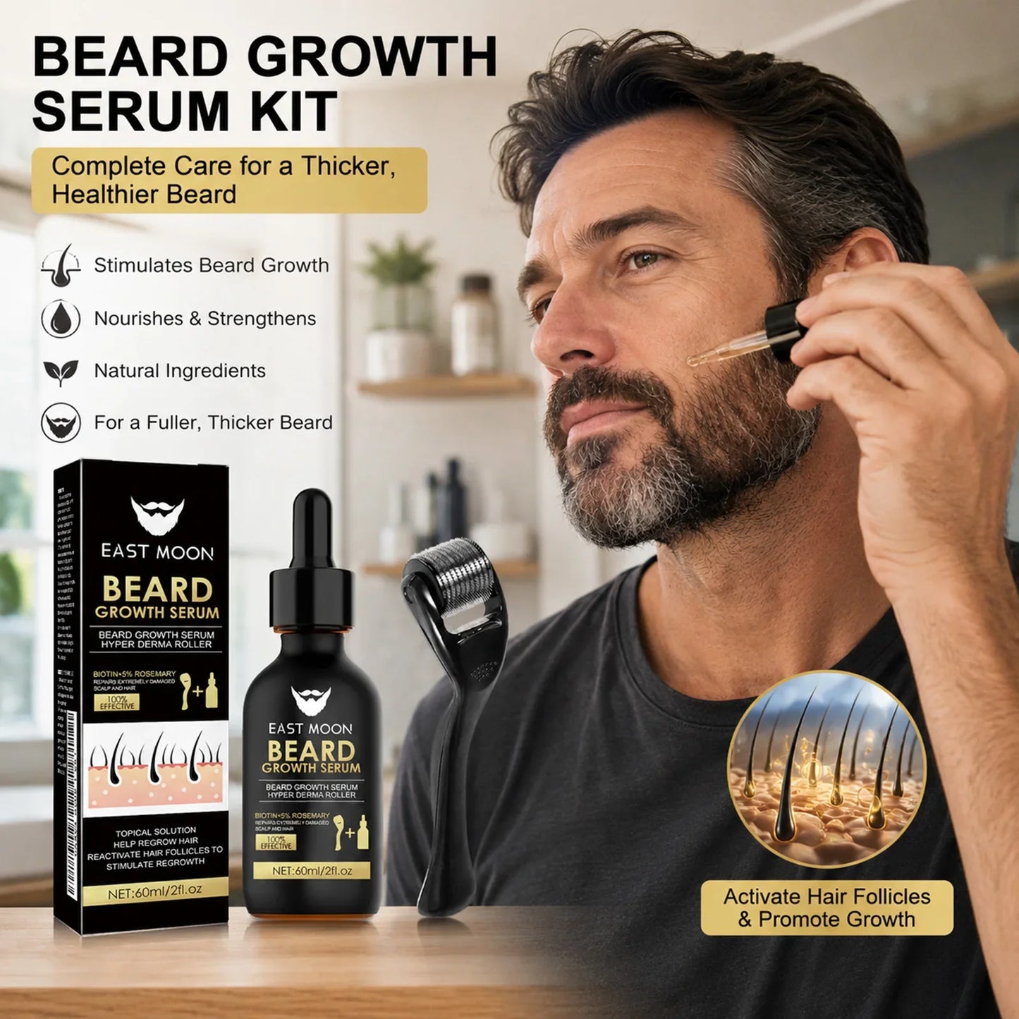 Beard Growth Serum Kit + 0.2mm Derma Roller | Fuller Beard