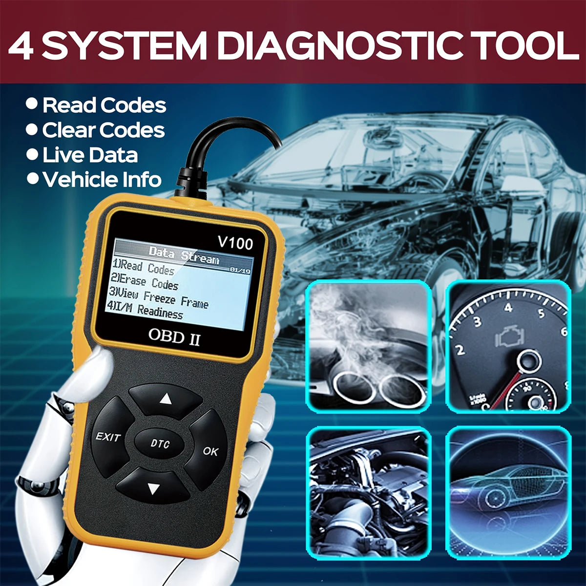 OBD2 Scanner Car Diagnostic Tool & Voltage Tester Y100 Peaceful Pleasures Health and Wellness