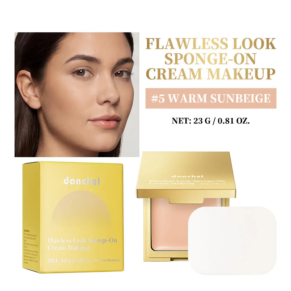 Flawless Finish Cream Foundation Sponge‑On Medium‑to‑Full Coverage Oil Control Breathable Long Lasting Concealer Makeup Peaceful Pleasures Health and Wellness 5Warm Sunbeige