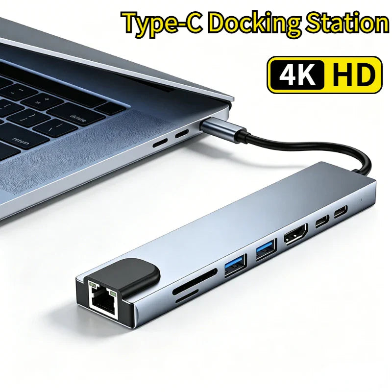 DIXSG 8-in-1 USB-C Hub – 4K HDMI, RJ45 & PD Charging