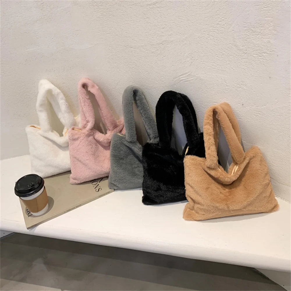 Soft Faux Fur Shoulder Bag Versatile Cute Tote Bag with Purses Female Handbags Women Fluffy Stylish Crossbody Small Square Bag Peaceful Pleasures Health and Wellness