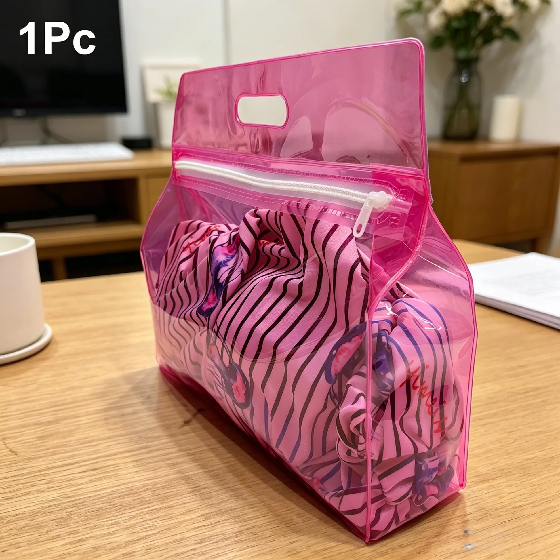 Clear Beach Tote Bag – Waterproof PVC Stadium Approved XL Clear Tote Bag Peaceful Pleasures Health and Wellness 1Pc-Rose red
