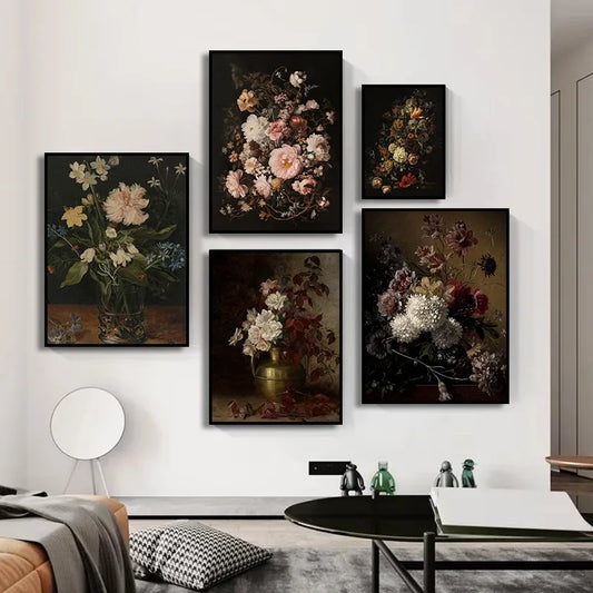 Moody Vintage Floral Series Poster Print Canvas Painting Art Pictures Home for Living Room Bedroom Wall Decor Frameless Peaceful Pleasures Health and Wellness