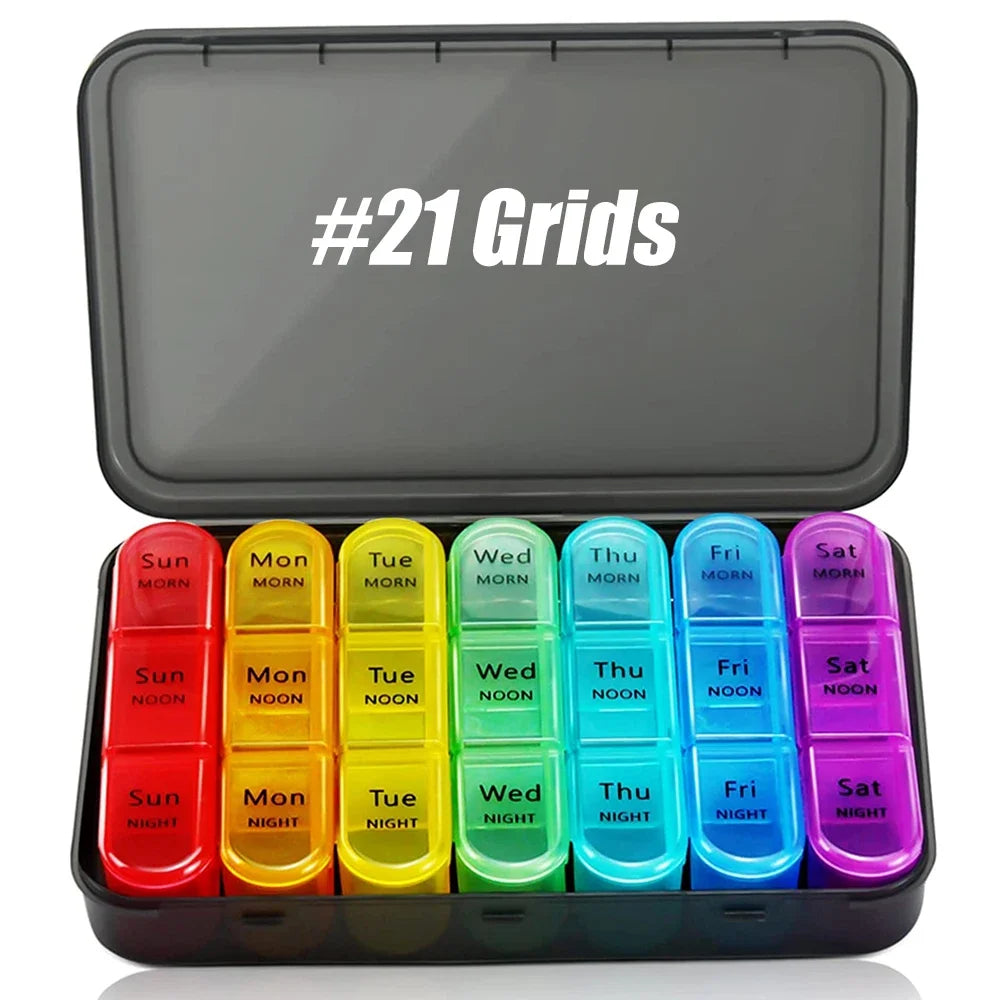 Weekly Pill Organizer 3 Times A Day, Daily Pill Box 7 Day, Large Travel Pill Case 21 Grids To Hold Medicine, Vitamin, Supplement Peaceful Pleasures Health and Wellness 21 Grids