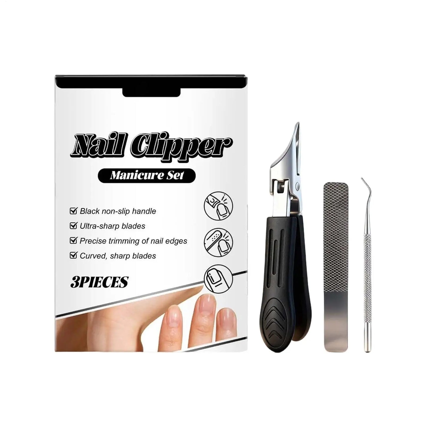 Angled Nail Clippers | Wide Opening Anti-Splash Trimmer Set