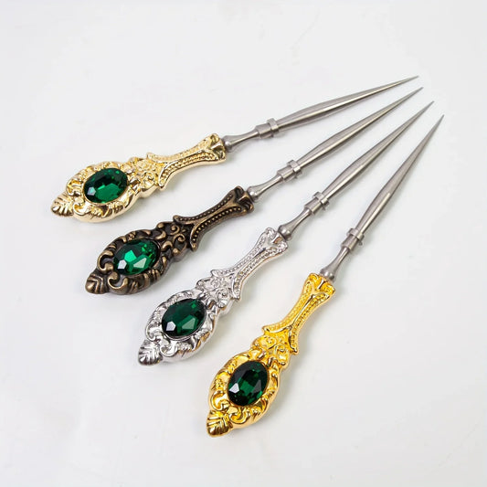 Vintage Jeweled Sewing Needle Cone | Silver Steel Punch Tool & Crochet Hook Set - Handmade for Embroidery, Leather & Crafts Peaceful Pleasures Health and Wellness