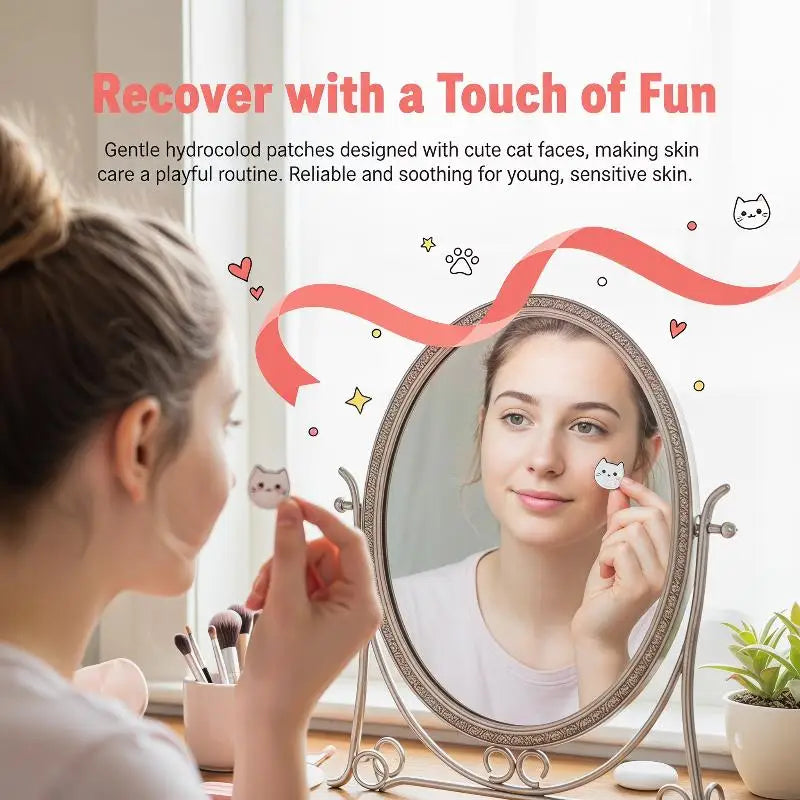 100 Pcs Cartoon Patch Cute Cat-Shaped Facial Concealer Patch Safe Non-Toxic Gentle And Non-Irritating Concealing Peaceful Pleasures Health and Wellness