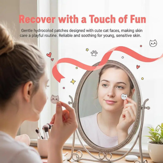 100 Pcs Cartoon Patch Cute Cat-Shaped Facial Concealer Patch Safe Non-Toxic Gentle And Non-Irritating Concealing Peaceful Pleasures Health and Wellness