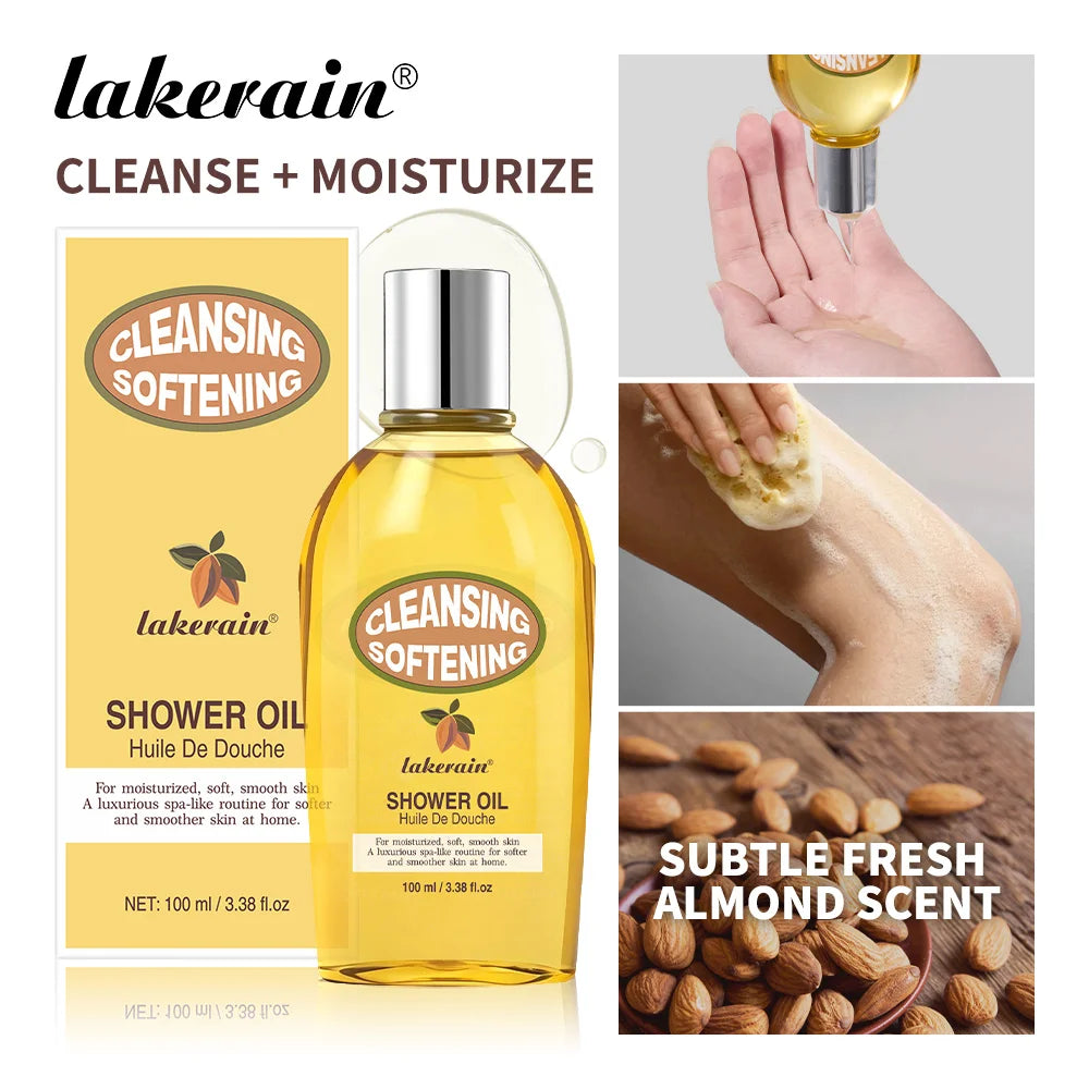 Lakerain Almond Shower Oil Gentle Full-body Cleanse Moisturize Irresistible Subtle Scent Silky Foam Ideal Body Care Shower Oil Peaceful Pleasures Health and Wellness Almond