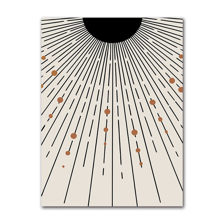 Mid-Century Geometric Sun Canvas Wall Art | Black & White
