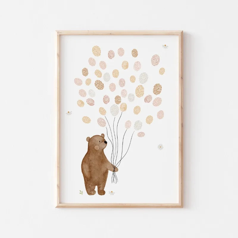 Cute Bear Cartoon Canvas Wall Art for Kids Nursery Room Decor