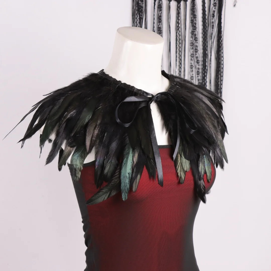 Gothic Black Feather Cape Cloak Natural Feathers Halloween Christmas