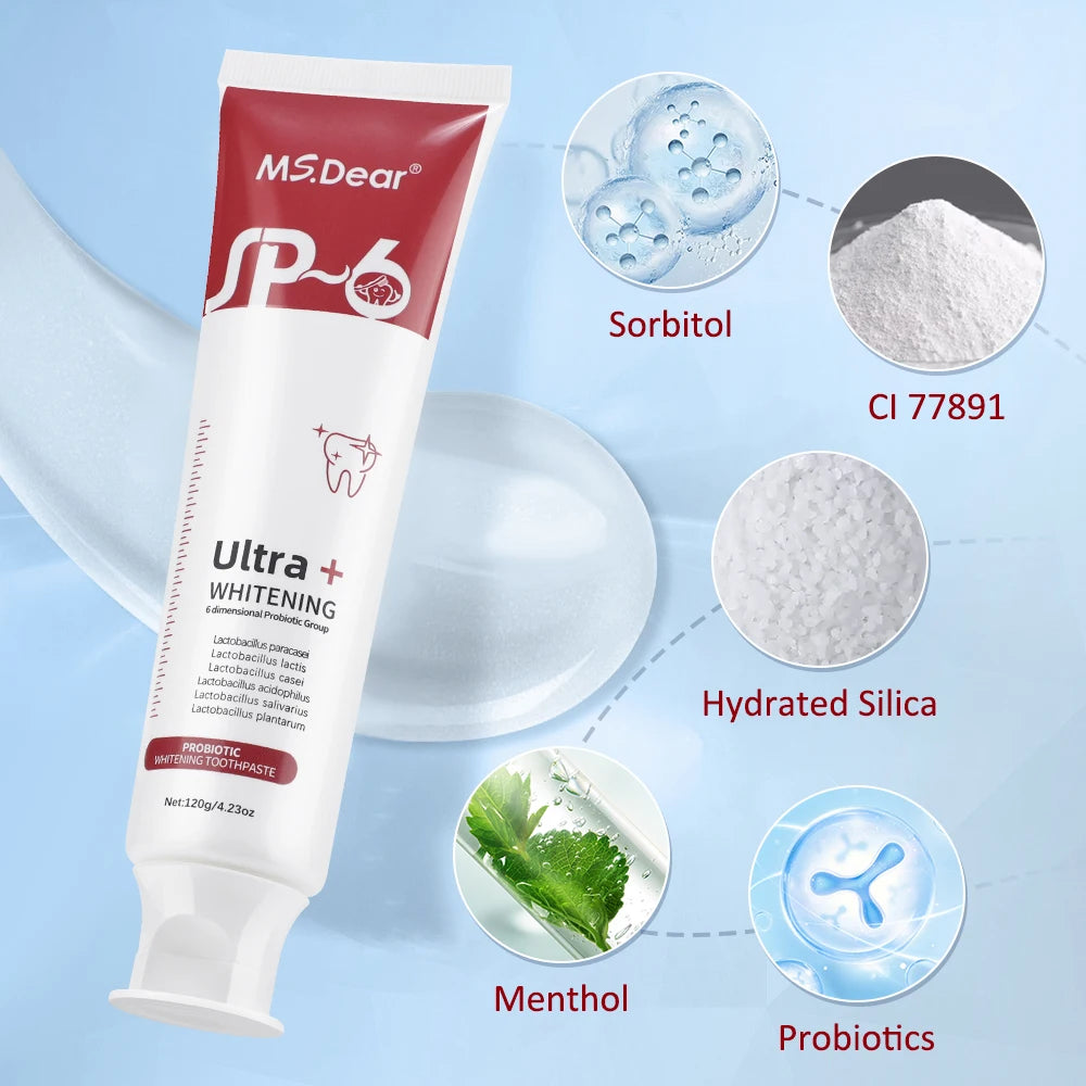 SP-6 Probiotic Toothpaste for Sensitive Teeth 120g Teeth Whitening Brightening Remove Yellow Teeth Fresh Breath Oral Care Paste Peaceful Pleasures Health and Wellness