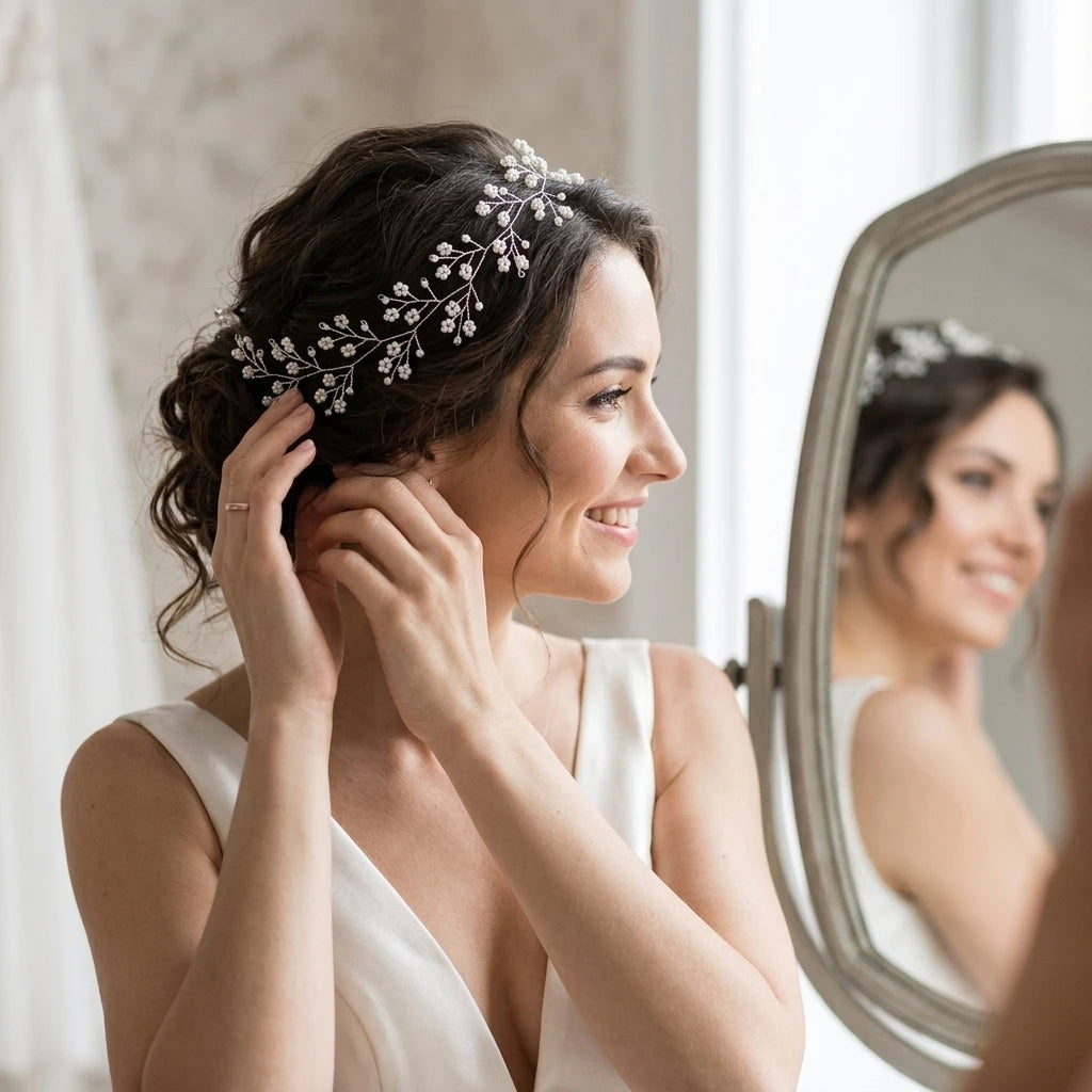 Bridal Hair Band With Hand-made Pearl Millet Flower For Wedding Dress Accessories Peaceful Pleasures Health and Wellness